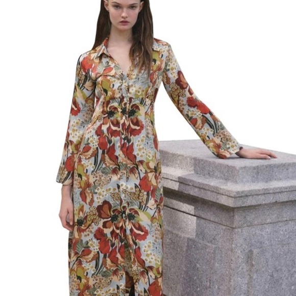 ZARA NWT SATIN EFFECT PRINT DRESS - Picture 3 of 11